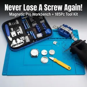 185Pcs Watch Repair Kit with Magnetic Silicone Mat - Professional Watch Battery Replacement, Link Remover & Band Sizing Tool Set with Case, Repair Toolkit