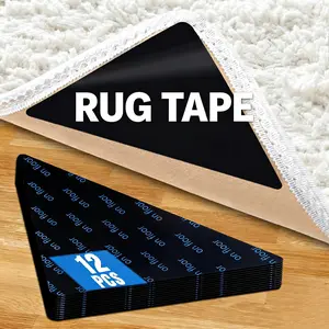 12Pcs Carpet Rug Tape - Non-Slip Premium No Residue for Tiles & Hardwood Floors (Black)