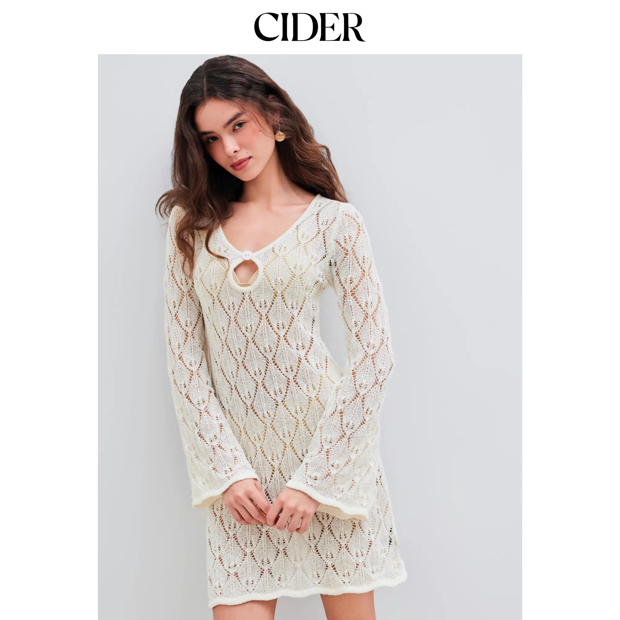 Cider Knitted Scoop Neckline Cut Out See-through Mini Dress