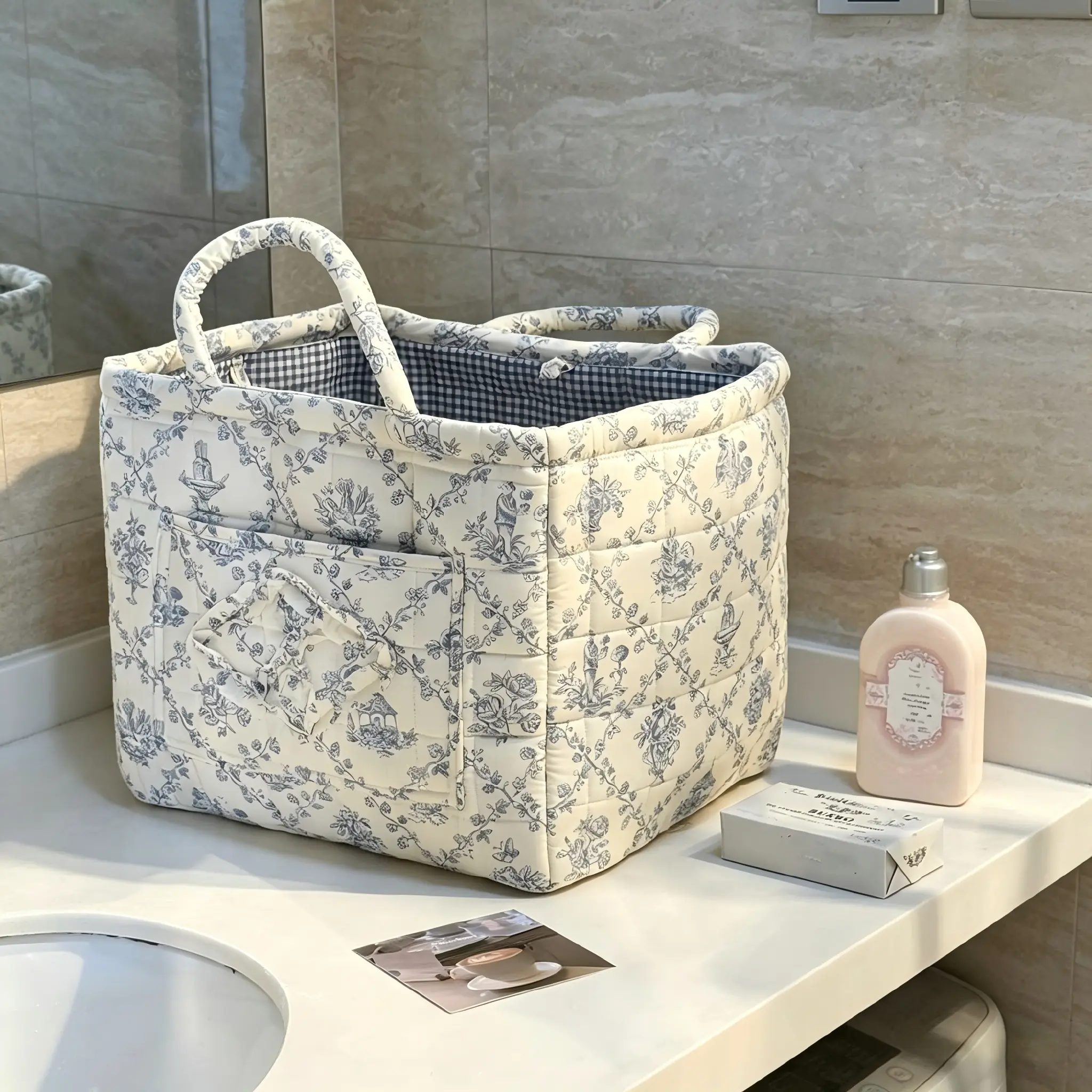 2026 Car Storage Basket with Handle,Foldable Washable Organizer&Multi-Purpose Fabric Bin for Office Supplies,Home Decor|Farmhouse Floral Design Cute Organizer Reusable Grocery ShoppingBags toybox clothes book,Luggage Accessories Mother's day gift
