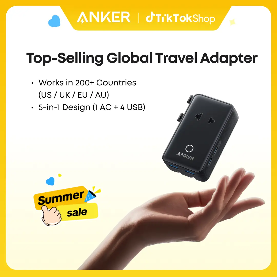 【Universal Travel Adapter Charger】Anker Nano Adapter Compatible with 200+ Countries, EU/US/UK/AU Plugs，5-in-1 2 USB-C 2 USB-A 1 AC，Perfect for International Travel,summerwins,FathersDayGift,#DealsForYouDays