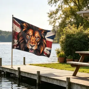 1pc Multiple Sizes Roaring Lion Head Illustration with Union Jack Flag – Perfect for Sports Events, Exhibitions, Celebrations And Promotions, Bold Graphic Design
