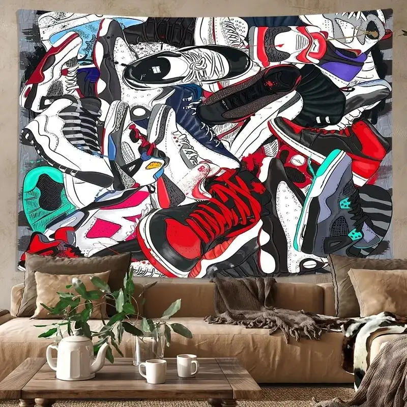 Basketball Shoe Pattern Tapestry, 1 Count Modern Polyester Wall Hanging for Living Room Bedroom Dormitory Decor