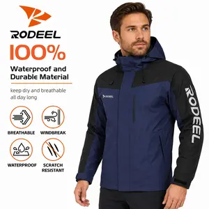 【RODEEL】704 Premium Waterproof Jacket w/ Foldable Hood Men Lightweight Breathable Hooded Rainwear Durable Rain Coat Weatherproof Windbreaker Workwear For Outdoor Camping Fishing Boating Construction Roofing Landscaping Gardening Tree Service Menswear