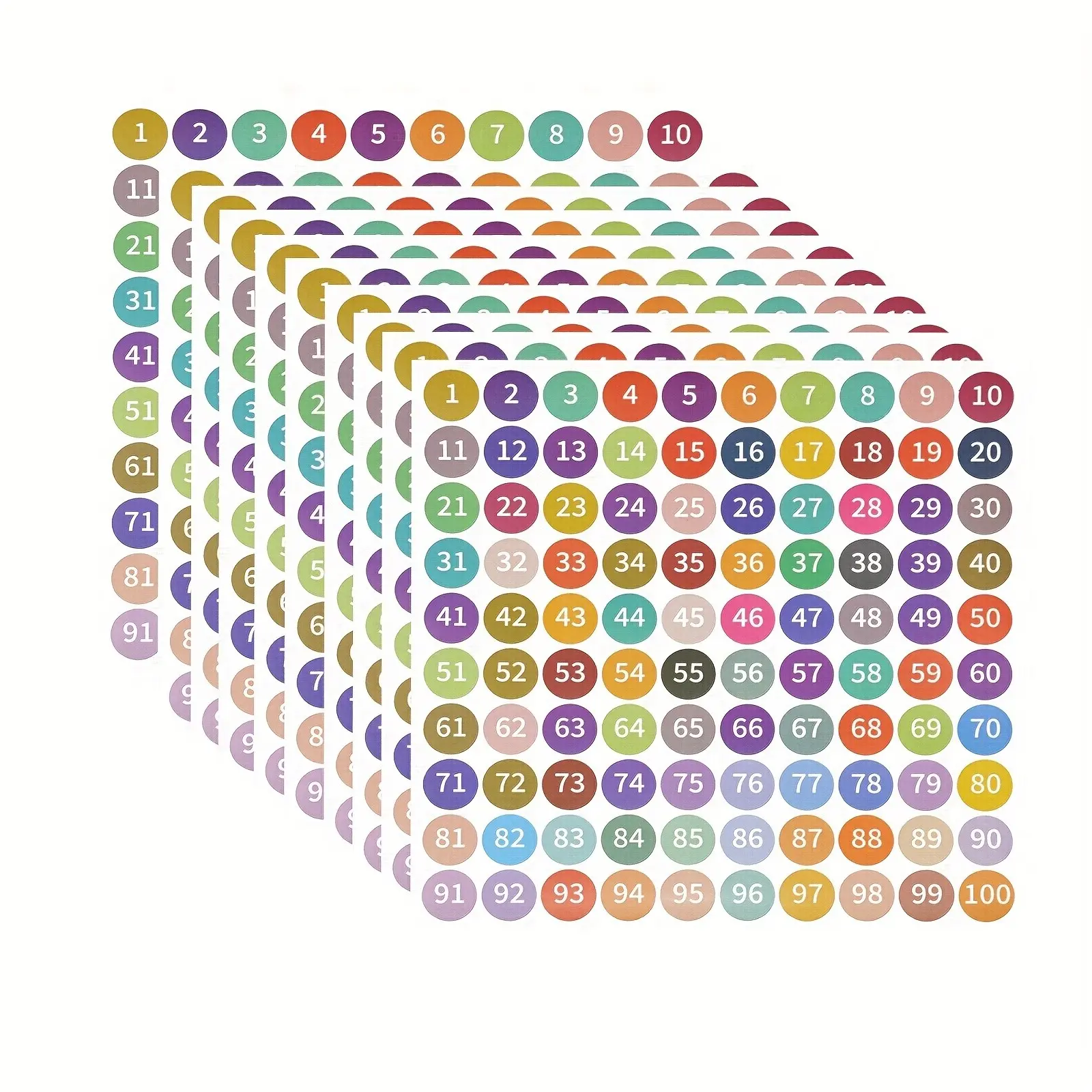 1 Inch Colorful Number Stickers, Waterproof Self-Adhesive Round Labels, Ideal for Home, Office, Kitchen, Organization, 10 Pieces 1-100