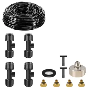 Misting Cooling System, 32.8FT (10M) Misting Line + 4 Brass Mist Nozzles + Brass Adapter(3/4") Outdoor Mister for Patio Garden Greenhouse Fan Porch Deck Umbrella Trampoline And Waterpark