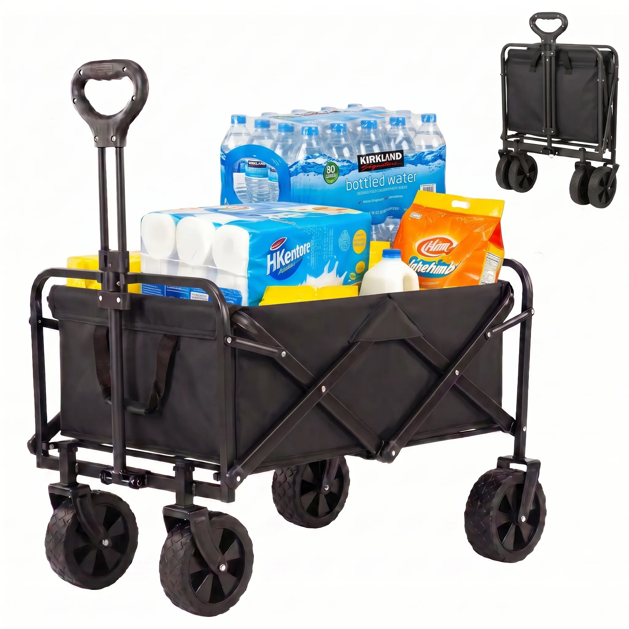 【Back to school】Heavy-Duty Folding Wagon Cart, Collapsible Design with 350/450 lbs Capacity, Waterproof Oxford Fabric, All-Terrain Wheels with Brakes, and Adjustable Handle for Fishing & Game Day, Camping, Lightweight, Grocery Shopping,Fold