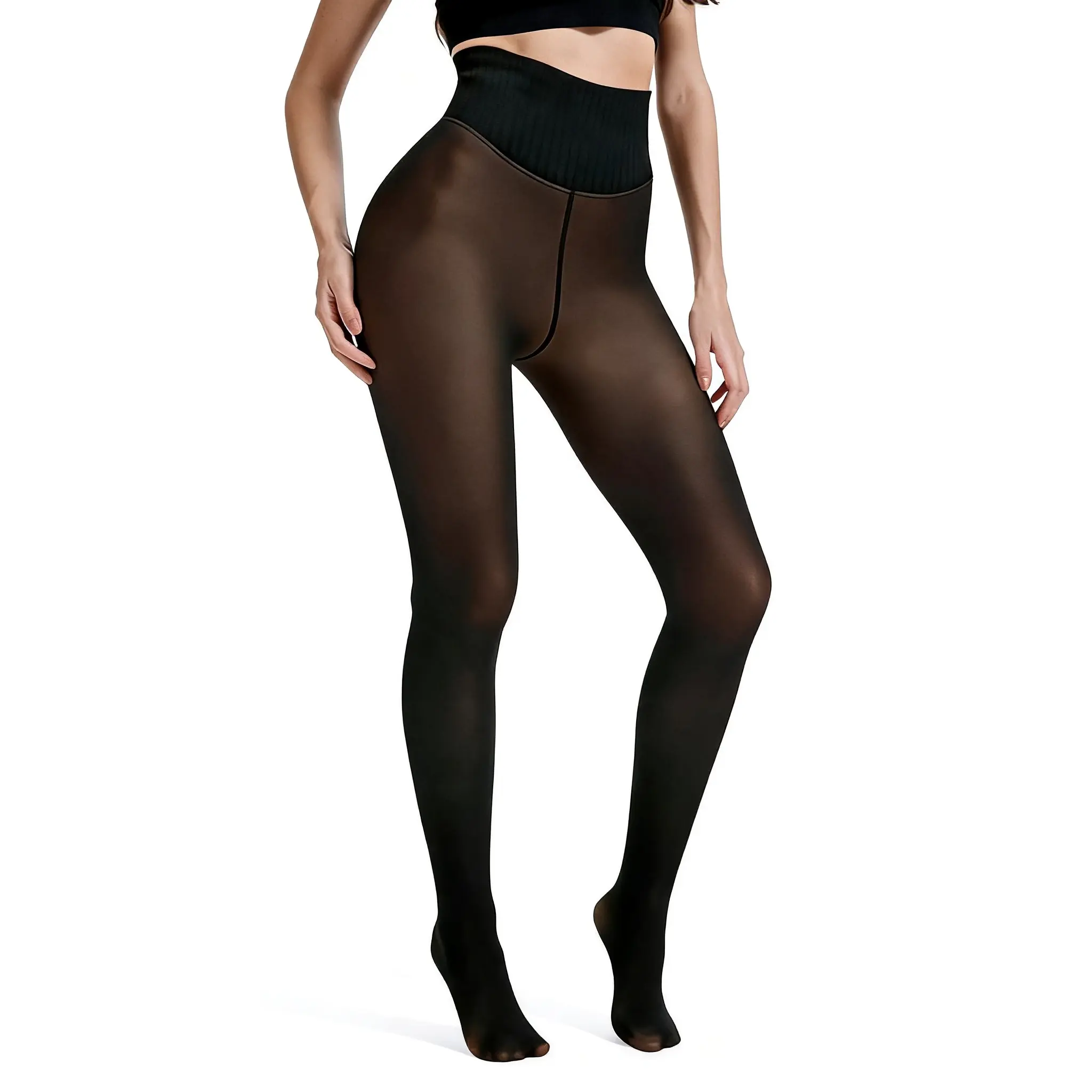 Sports & Outdoor Compression Band 1-Seam Magic Fleece-Lined Leggings, Closed-Toe Thermal Tights, XXS-3XL Plus Size, 4 Skin Shades Warm Fleece Pantyhose for Outdoor Activities