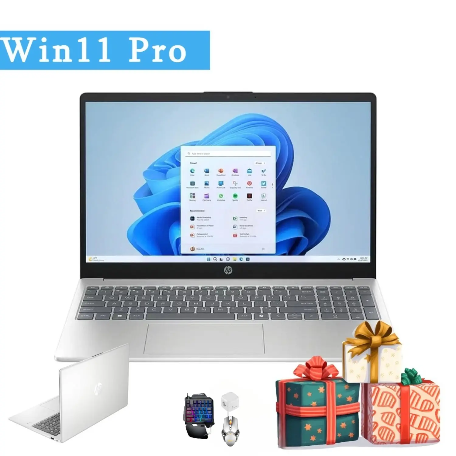 HP 15.6" 2-in-1 Cordless Laptop - Intel i3-N305, Up to 32GB RAM, 512GB SSD, Win11 Pro, Silver, Built-in Li-ion Batteries, Accessory Bundle (for Business Use)