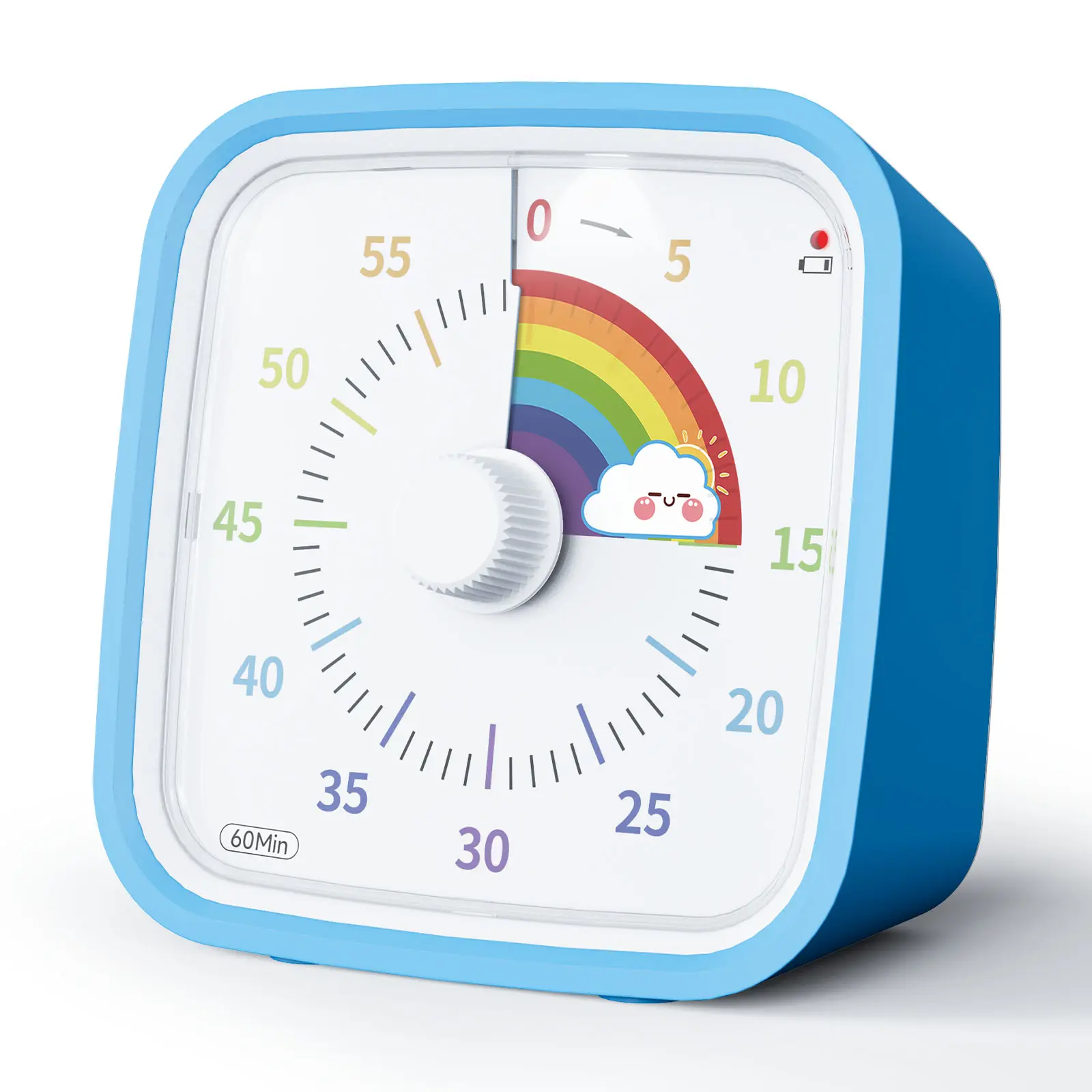 VT01 Blue 60 Minute Rainbow Disk Countdown Kitchen Timer with Protective Case, Silent No Ticking Silent Alarm, LED Digital Display, Center Knob, ABS Construction, Easy to Use Gadget for Cooking, Study, Classroom Cover Utensils