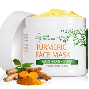 Wild Naturals Turmeric Clay Face Mask for Acne & Dark Spots - Soothing Facial Treatment with Vitamin E for Clear Even Complexion & Glowing Skin - Gentle Exfoliant for All Skin Types