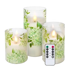 3PCS Flameless LED Candle Set with Remote & Timer, Floral Flickering Candles, Battery Operated Safe Lights, Romantic Home Decor Gift