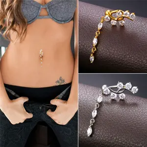 FindChic Branch Belly Rings Cubic Zirconia Sexy Beach Wear Navel  Dangle Leaf Flower Belly Button