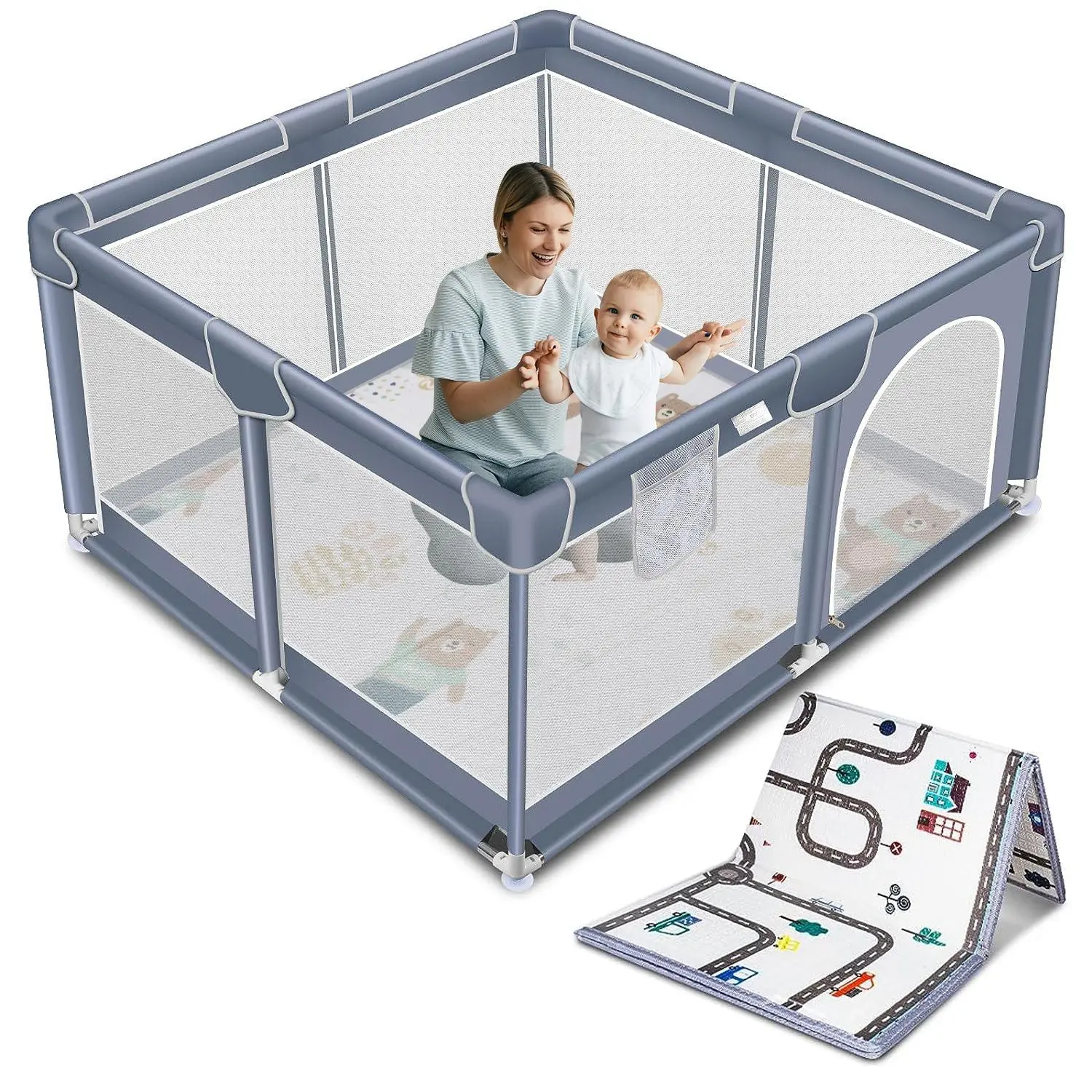 Baby Playpen with Anti-Slip Mat, Indoor&Outdoor Playard Kids Activity Center with Gate,Sturdy&Safety Baby Fence,for Infants & Toddlers