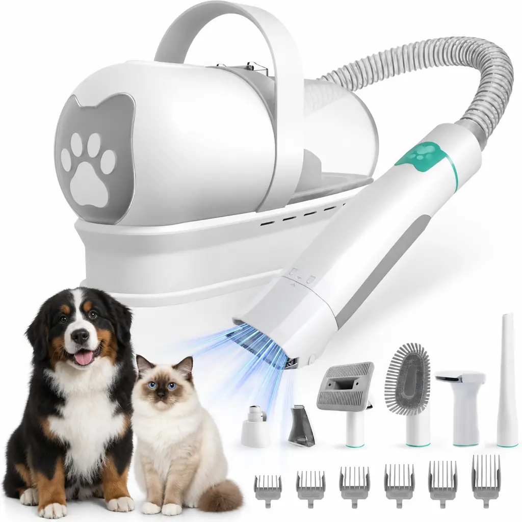 Grooming Vacuum, Dogs Hair Removal Mitts & Rollers,Dog Vacuum Brush for Shedding Grooming, Dog Hair Vacuum Groomer, 7-in-1 Pet Grooming Kit for Cat Dog, Pet Products Paw Trimmer