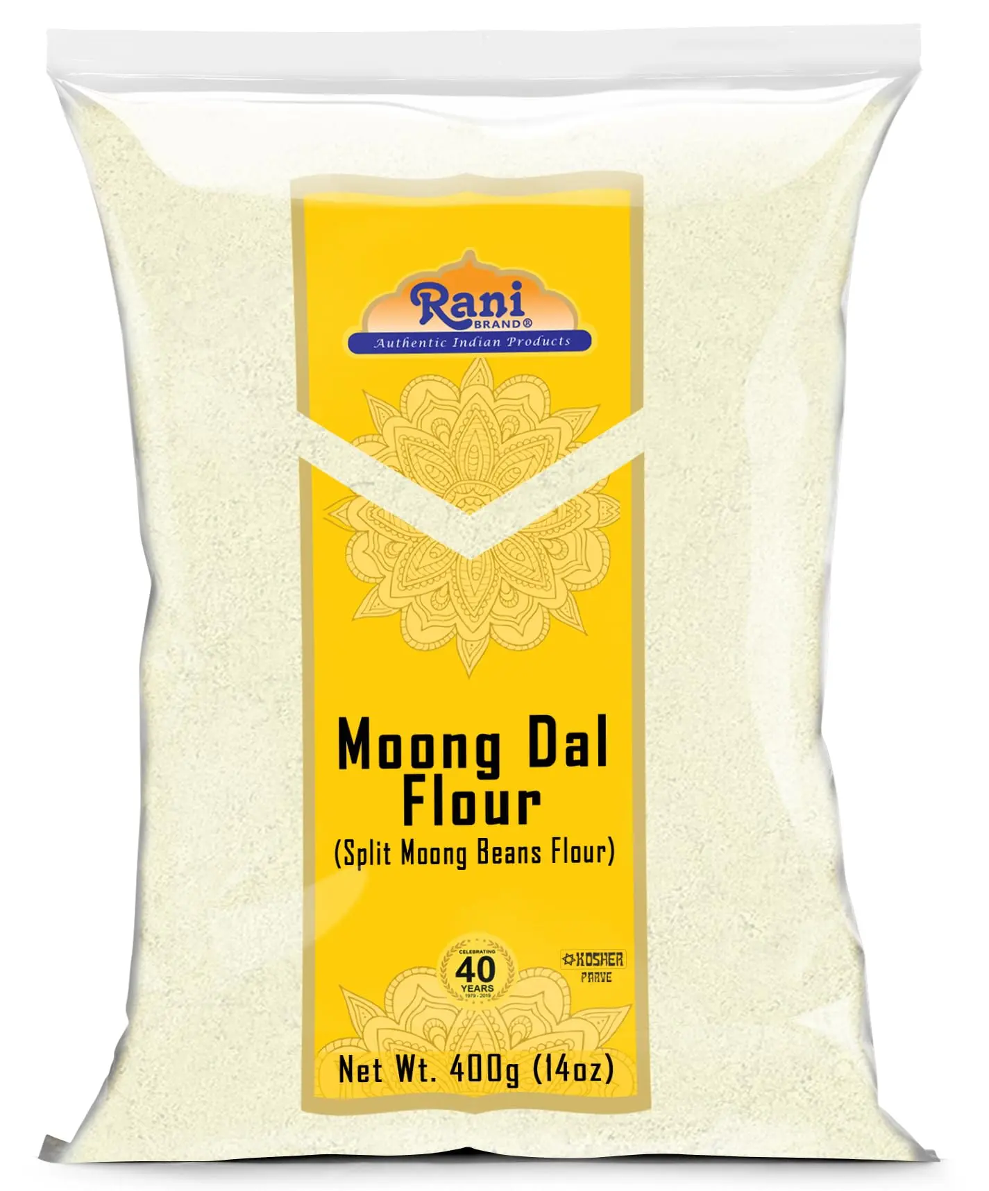 Rani Moong Flour (Mung Bean Flour, Green Gram Flour) 14oz (400g) ~ All Natural | Vegan | Gluten Friendly | NON-GMO | Kosher | Indian Origin