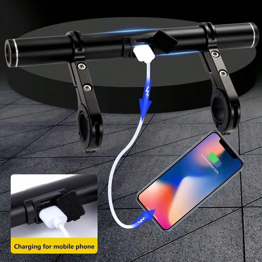 Aluminum Alloy Handlebar Extender & Phone Holder, 7.8in Clip-on Mount with 4000mAh Waterproof Power Bank, Rechargeable Ebike Accessories for 22-31.8mm Bars, Micro USB Cable Included, Motorcycle Phone Holder, Hex Wrench, Outdoor Charging