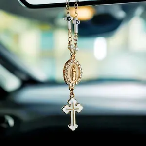 Car Rearview Mirror Cross Pendant, Car Rearview Mirror Hanging Ornament, Car Interior Decoration Accessories for Women & Men