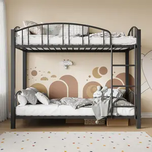 【Christmas Gift】Metal Bunk Bed Twin Over Twin  Heavy Duty Bunkbeds Frame with Safety Ladder and Arched Guardrail  Sturdy Steel Bed  Space-Saving  No Box Spring Needed  Black