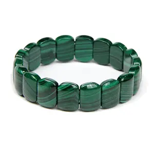 Natural Malachite Gemstone Stretchable Bracelet for Women Malachite Elastic Stretch Bracelet 6.8-7inch