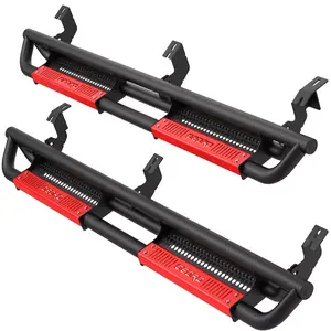 YITAMOTOR 6 inch All Steel Running Boards Compatible with 2005-2023 Toyota Tacoma Double Cab, Bolt-on Side Steps with Paintable Step Plates, Powder Coated Black and High Gloss Red Nerf Bar