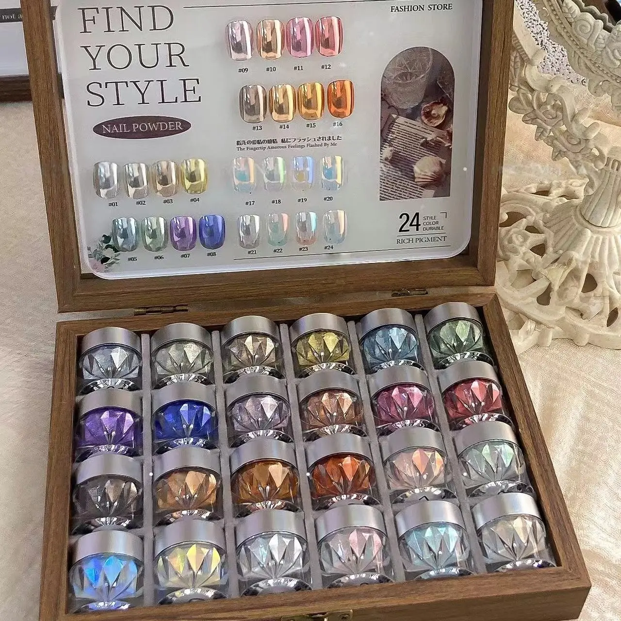 High-End Nail Art Set, 24 Colors Moonlight Mirror Powder Kit, Ultra-Fine Glitter, Japanese Style, Perfect for All Occasions, Nail Art Supplies