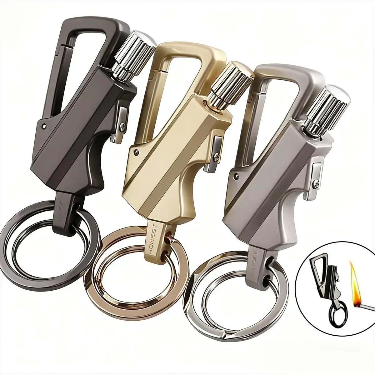 Permanent Match Infinity Lighter Reusable Waterproof Flint Fire Starter with Keychain and Bottle Opener Windproof Metal Kerosene Lighter for Outdoor Camping Hiking Survival (Not Include Lighter Fluid)
