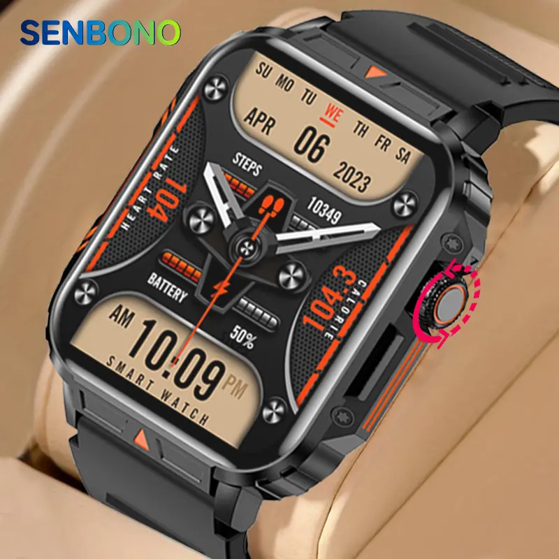 SENBONO Men's Smart Watch with 1.95" Screen, Bluetooth Calling, Rubber Band, Metal Accents, Rechargeable Charging, Outdoor Sport Function, iOS & Android Compatibility, Men's Accessories (Phones & Electronics, Smart Wearable Devices)