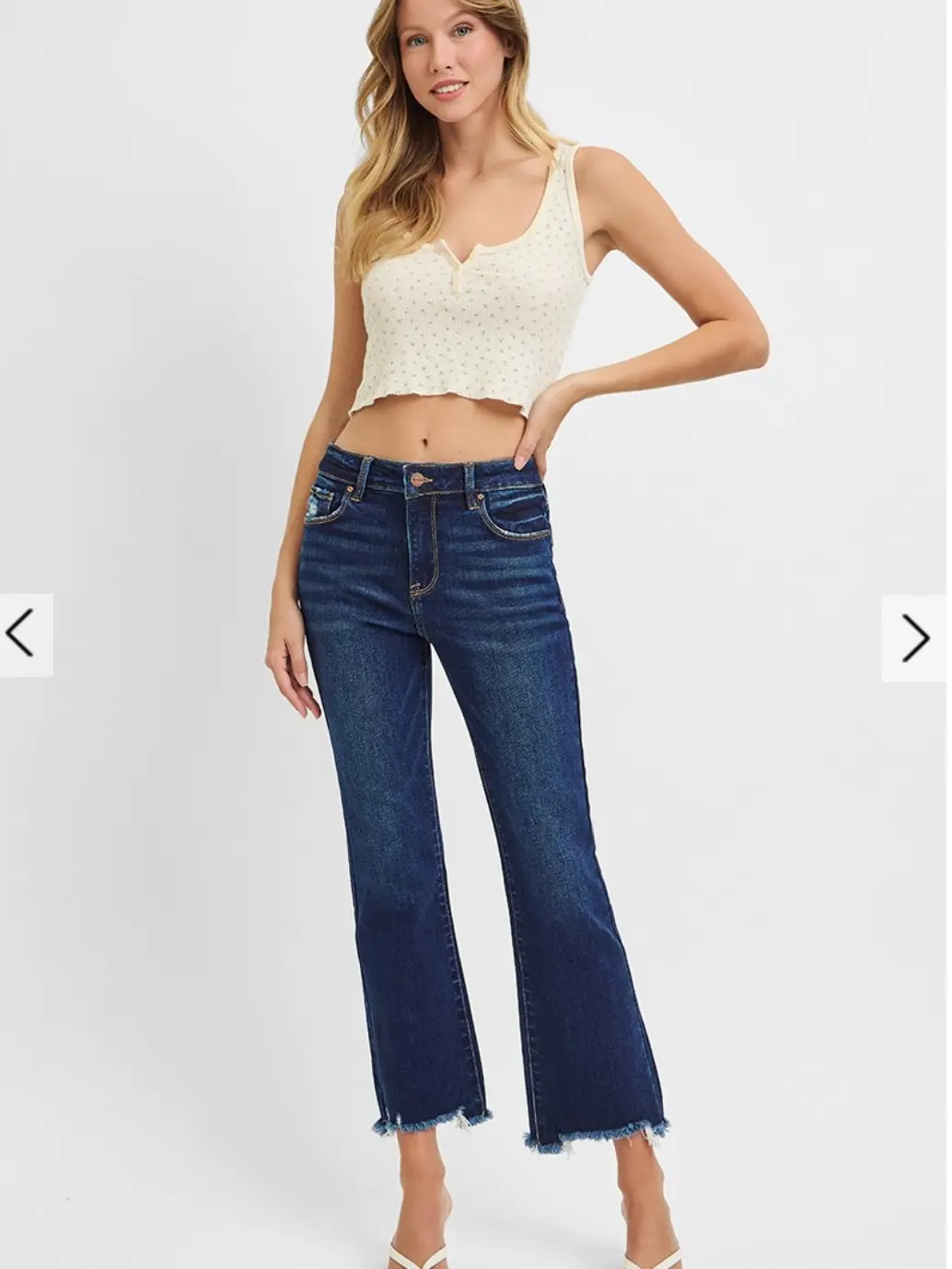 Risen Women's RDP5405HD Dark High Rise Crop Straight Jeans - Stretchy Fabric, Cotton-Spandex Denim Blend, Classic Cut, Crop Length, Junior Sizes, Slim Fitted, Zip Closure, Basic Casual Pants