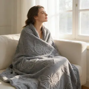 Soft Plush Butterfly Embroidered Blanket, Multiple Colors Available, Cozy Flannel Throw for Sofa Bed Bedroom, All-Season Warm Blanket