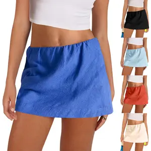 YeeZaa Cotton Linen Skorts with Built-In Shorts for Women Low-Rise Pleated A-Line Mini Skirt Ruffle Waistband 2026 Springfresh Summer Casual Beach Outfit