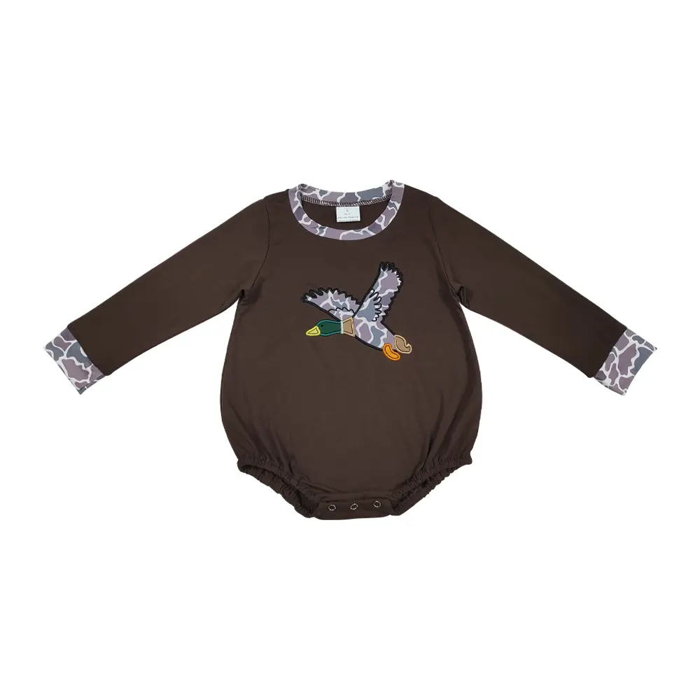 Boy's Cotton Pajama Romper Set - Crew Neck Mallard Duck Print, Fitted Long Sleeve All-Season Nightwear with Elastane, Easy On/Off Zipper (0-3m, 12-18m)