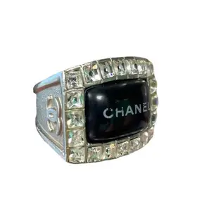 Pre-owned Chanel CC Multi Channel Set Rhinestone CZ Silver Tone Estate Ring Size 7