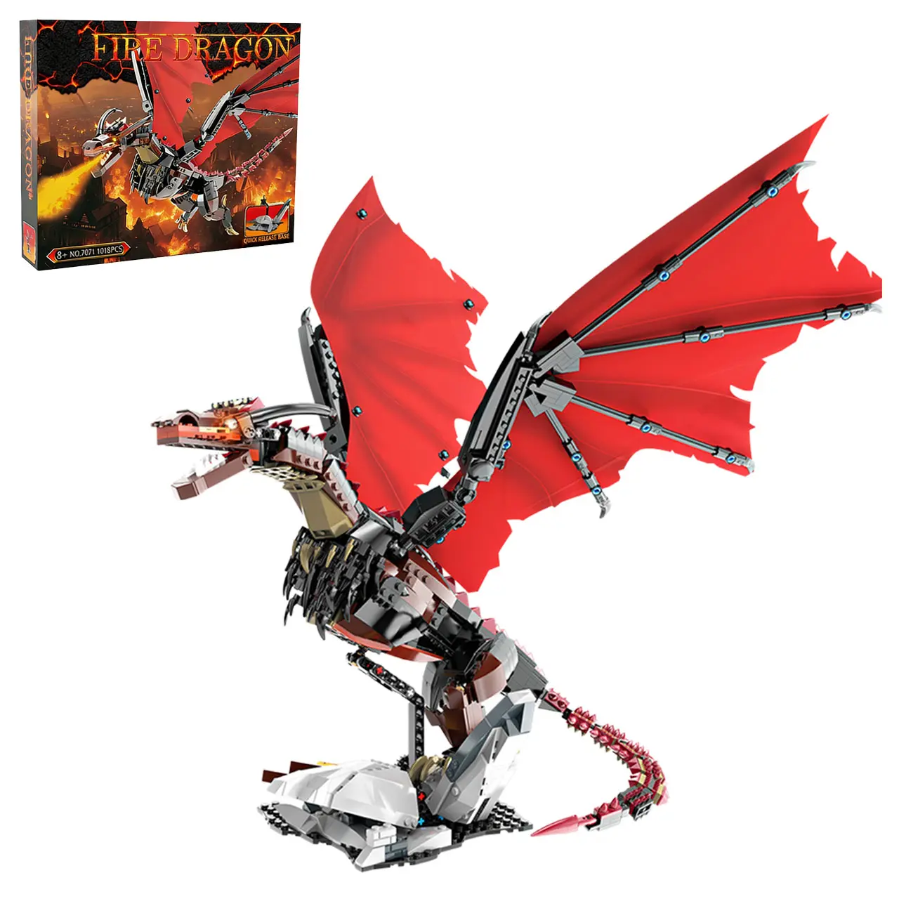 Mythical Fantasy Dragon Brick Building Set - BPA Free, Fully Articulated Joints, Fierce Winged Model Kit, Sturdy Rock Stand, Fantasy & Sci-Fi Collectible Decoration for Kids 8+ (Birthdays, Special Occasions)