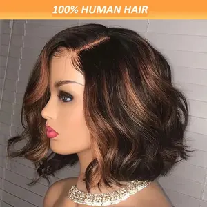 New 2025 Arrivals Aircabin Elegant Bob Wig for Women, 180% Density Pre-Plucked Part Highlight Brown # 30 # 33 Ombre Human Hair, 4x4 Transparent Lace Closure, Natural Hairline Body Wave Wig for Daily Use, Travel & Part
