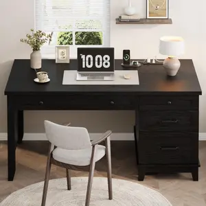 Garvee Farmhouse Executive Desk with Drawers, 53.54 in Home Office Desk Featuring Charging Station, Wooden Computer Desk with File Cabinet Storage for Work, Study, and Writing in Rustic Black