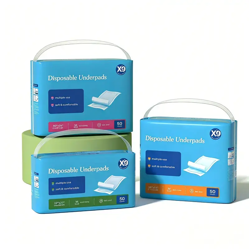 Soft Leak-Proof Disposable Underpads for Incontinence, 50 Count Breathable Bed Pads - Multi-Size Pack with Extra Large 30x36 & Large 28x34 Inch, Absorbent Pads, X9, Maternity Pad, Quick-Dry