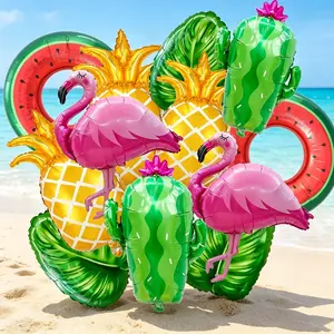 14-Piece Tropical Summer Aluminum Foil Balloon Set, Hawaiian Theme Decor for Pool Parties, Beach Events, Fruit Store Displays