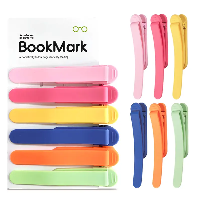 6PCS Assorted Colors Silicone Automatic Bookmarks - Book Accessories, Unisex Office Stationery Indexing Supplies, Colorful Pack for Adults and Children, Easy Page Marking for Daily Reading