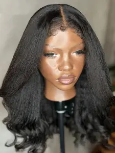 Soft Long 30 Inch 180 Density Yaki Kinky Straight Body Wave Hair Wig, Heat Resistant, Pre-Plucked, Daily Wear, Glueless, 13x4 Front Lace, Glueless Wigs