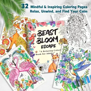 Beast Bloom Escape Coloring Book Set with 36 Dual Tip Markers 32 Floral & Animal Pages Spiral Bound Relaxation Gift for Adults Christmas TikTokShopBlackFriday