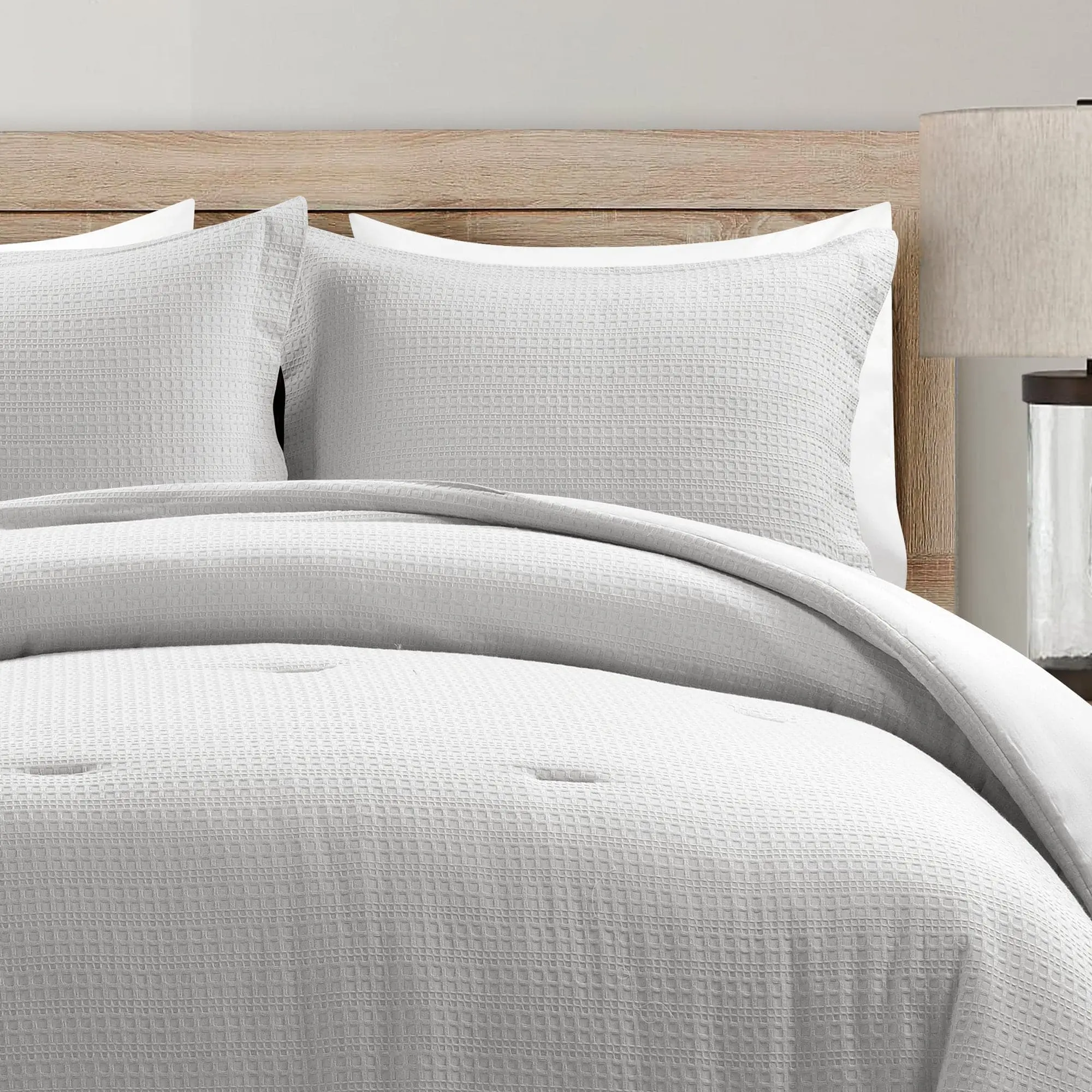 Lush Decor Haniya Solid Waffle Woven Cotton Textured Comforter Set 3-Piece Full/Queen, King& California King Sizes