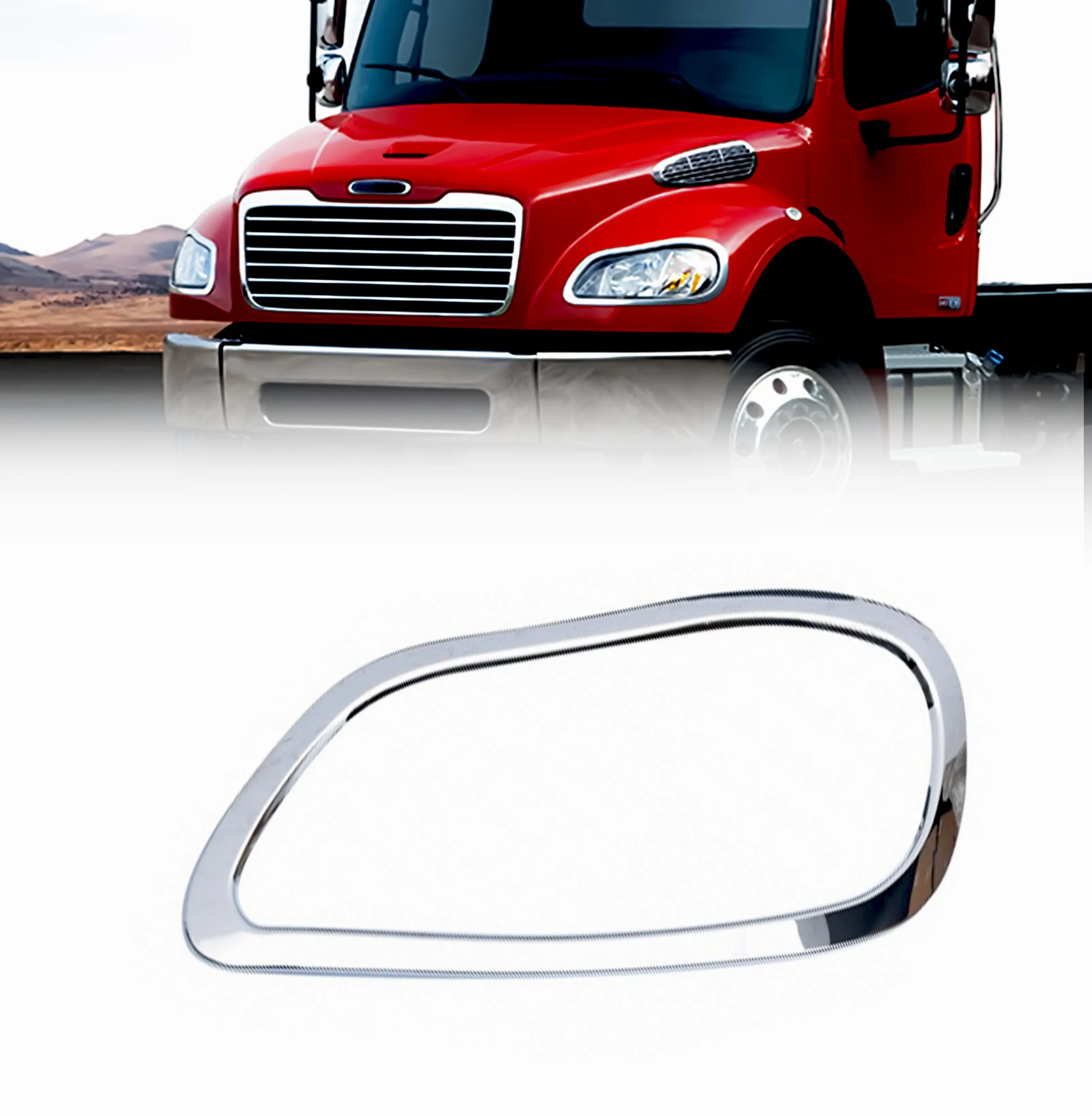 Chrome Finish Headlight Bezel Replacement - Vehicle Accessories for Freightliner M2 Series (100-106-112 Business Class), Left Driver Side, Weatherproofing, Factory Fresh (TRH170300C)