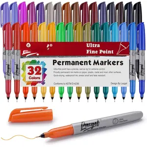 Permanent Markers Bulk, Ultra Fine Point, 32 Assorted Colors 0.4 mm Permanent Marker set, Felt Tip Pens Works  Plastic, , Stone, Metal and Glass for Doodling, Marking