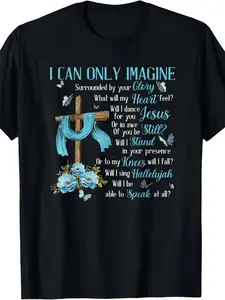 I can only imagine a faith-based T-shirt - a 100% cotton short-sleeved crew neck graphic tee, perfect for parties, holidays, sports, and loungewear; the perfect birthday, friendship, and Christian gift for adults.