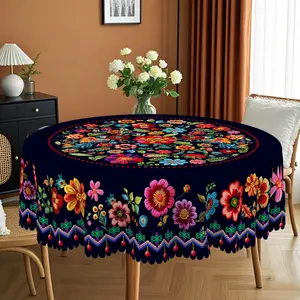XEXSIN Mexican Style Floral 3D Effect Printed Tablecloth, Xmas Decor, Room Decor for Girls, Rectangle Table Cover, Holiday Party Decor, Round Table Cloth, Decoración de mantel navideño, Christmas Festive Home Outdoor Decor Gifts