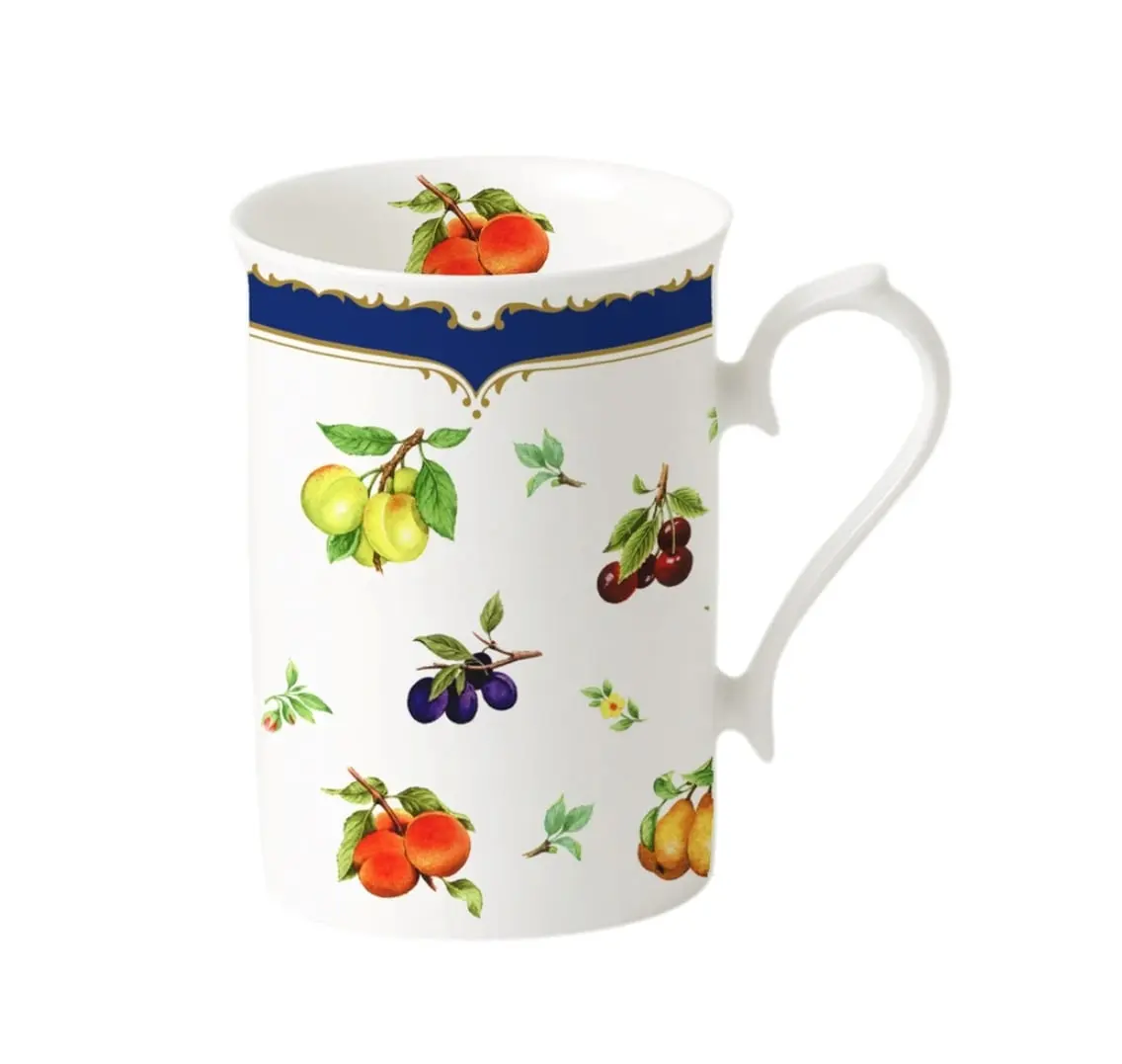 Roy Kirkham ER2106 Anne Printed Ceramic Mugs - Heritage Fruit Design, Colorful Multi-Use Kitchen Drinkware (Set of 6)