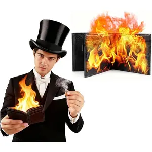 Men's wallet, Magic Trick Fire Wallet, Flaming Wallet, Novelty PU Leather Billfold That Lights On Fire for Stage and Street Shows, Professional Trick for Magicians, Magic Enthusiasts & Adults(1pc)