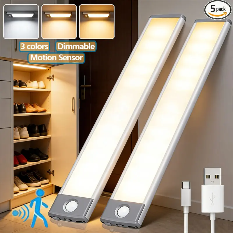 3 Color Led PIR Motion Sensor Light Cabinet Intelligent Lights magnetic installation Wireless Rechargeable with Charging Indoor,Temperatures&Dimmable Closet bright Lights for Cabinets, Bookshelf, Stair, Hallwa, kitchen lighting tool room tiktokshopspringg