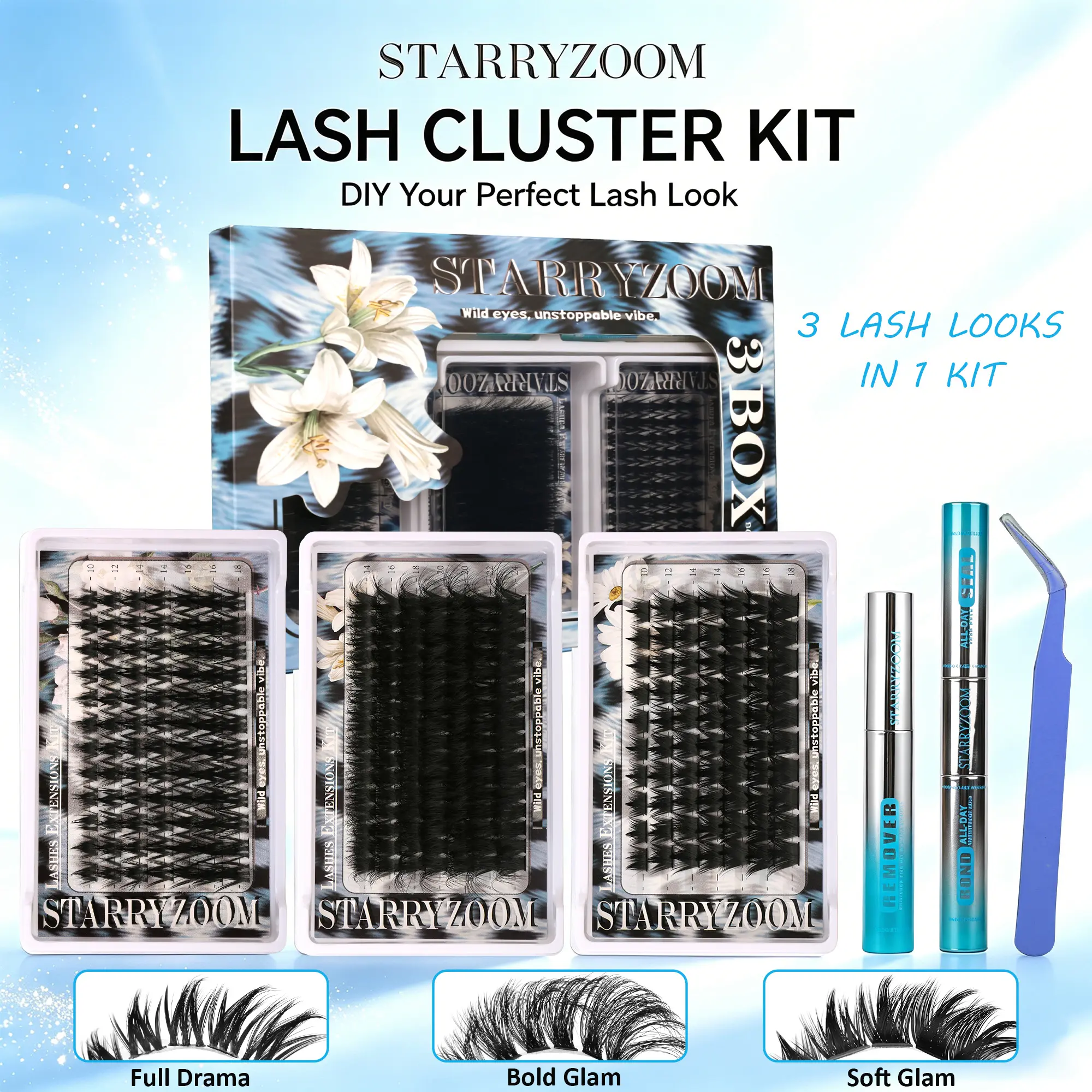 3-Look DIY Lash Cluster Kit / All-in-One Cluster Lash Kit / Soft Glam to Full Drama / Party & Festival Lash Kit